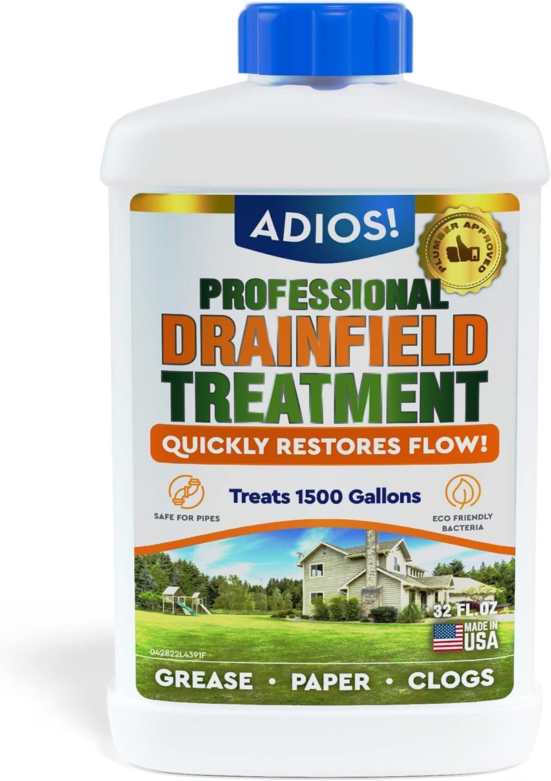 ADIOS! Drain Field Treatment and Cleaner for Leach Fields, Safely Opens and Restores Drainfields - 32oz - Image 1